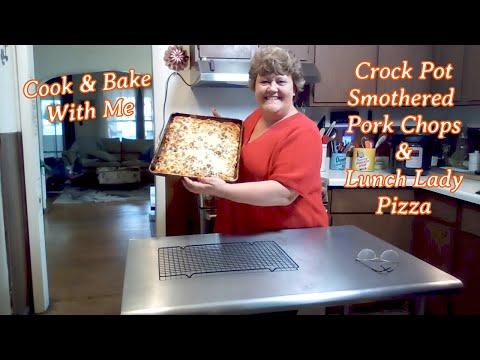Delicious Crock Pot Smothered Pork Chops & Lunch Lady Pizza