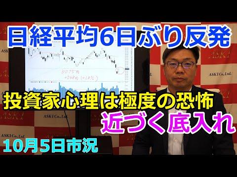 【日経平均6日ぶり反発　投資家心理は極度の恐怖　近づく底入れ】