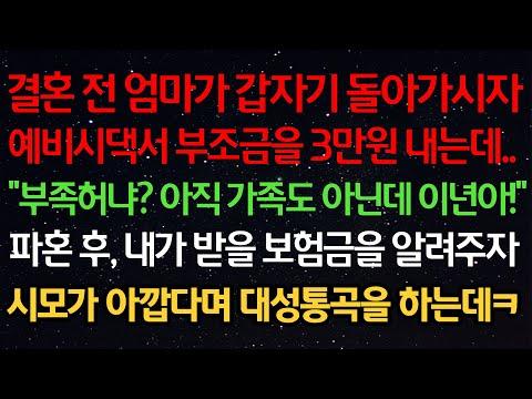 실화사연: 결혼 전 엄마가 갑자기 돌아가시자 예비시댁서 부조금을 3만원 내는데.."부족허냐? 아직 가족도 아닌데" 파혼 후, 내가 받을 보험금을 알려주자 시모가 아깝다며 대성통곡을