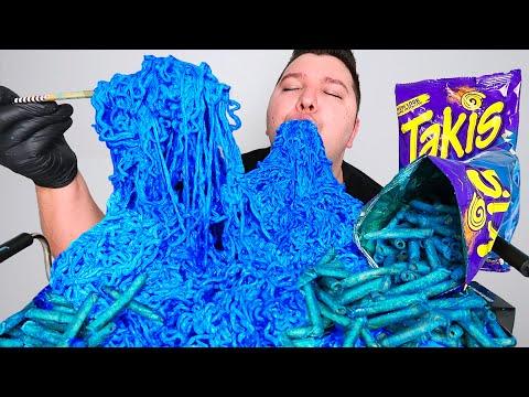 Delicious Fire Noodles Mukbang & Recipe | Extreme Blue Heat Takis