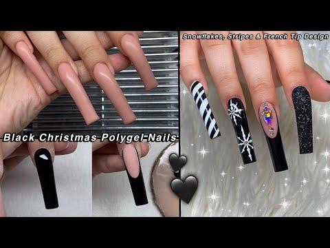 Get Spooky with Black Christmas Polygel Nails 🖤 | Nail Tutorial