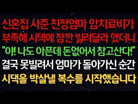 친정엄마의 암치료비를 위해 돈을 빌려달라 했지만 거절당해 시댁을 박살내기로 결심한 이야기