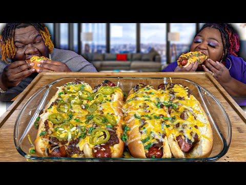 Delicious Chili Cheese Sausage Dogs: A Mukbang Eating Show