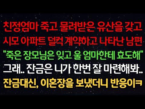 친정엄마 유산으로 시모 아파트 계약한 남편과의 이혼 사연