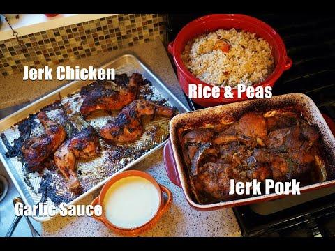 Delicious Caribbean Cooking: Jerk Chicken, Jerk Pork, Rice & Peas + Garlic Sauce