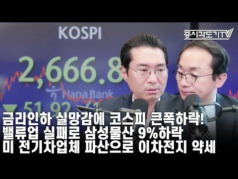 한국 시황: 금리인하 실망으로 코스피 대폭 하락! 중국 전기차 산업 위기