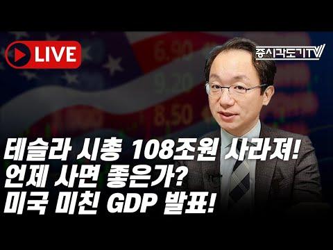 [미국마감] 테슬라 시총 108조원 사라져! 언제 사면 좋은가? 미국 미친 GDP 발표!